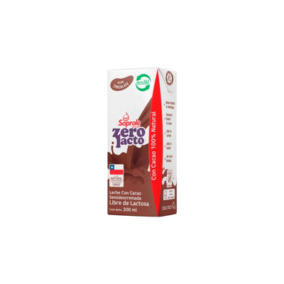 Leche semidescremada sin lactosa con cacao Zero Lacto Soprole 200 ml